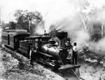 Jupiter and Lake Worth Railway Company Employees and steam engine, Palm Beach, Florida, 1900